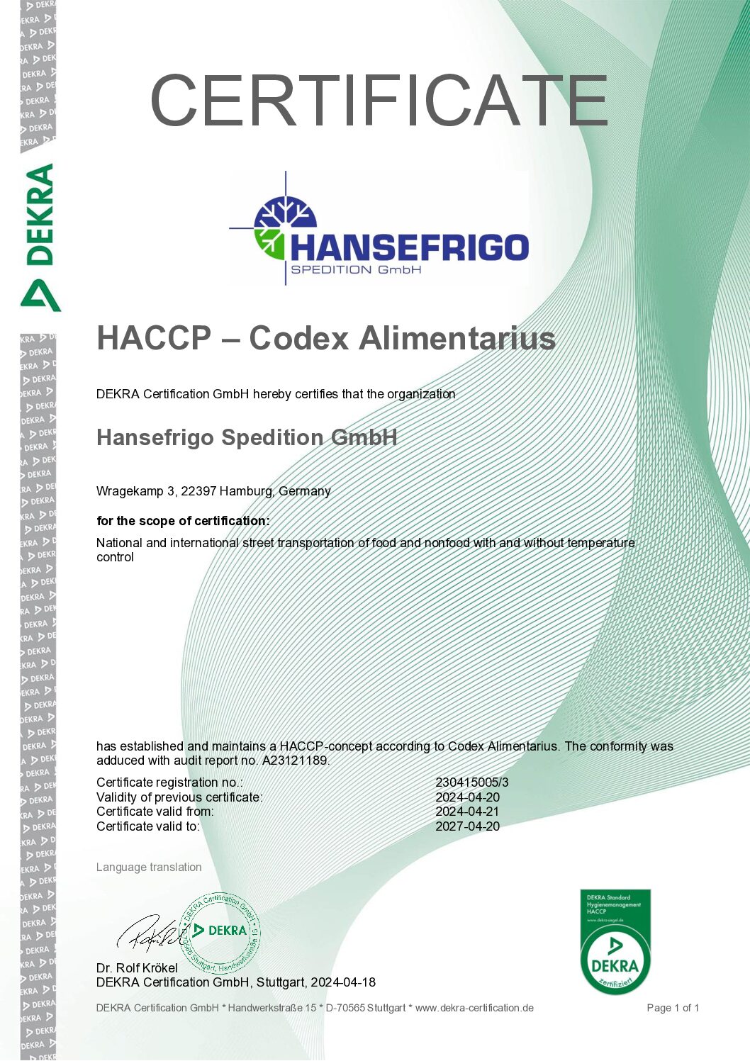 HF - HACCP Zertifikat 21.04.2024 - 20.04.2027 - englisch